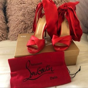 100%authentic ChristianLouboutin red crepe satin